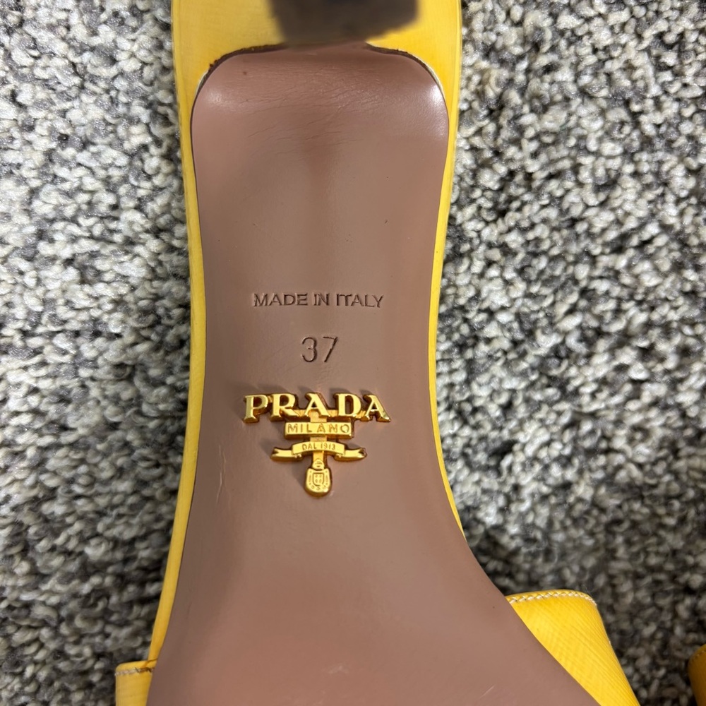 Prada Yellow Saffiano Leather Bow Detail Kitten Heels Size 37 - Picture 8 of 11